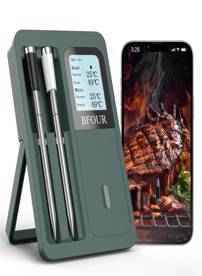 BFOUR Wireless Meat Thermometer with 2 Probes, 328FT Bluetooth Grill Meat Thermometer Digital Wireless with LCD Screen for Grilling and Smoker BBQ Oven Grill - Image 1